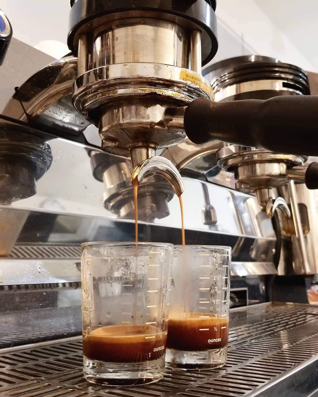 weaverscoffee.sbs Two shots from an espresso machine of Decaf Espresso Coffee Blend.