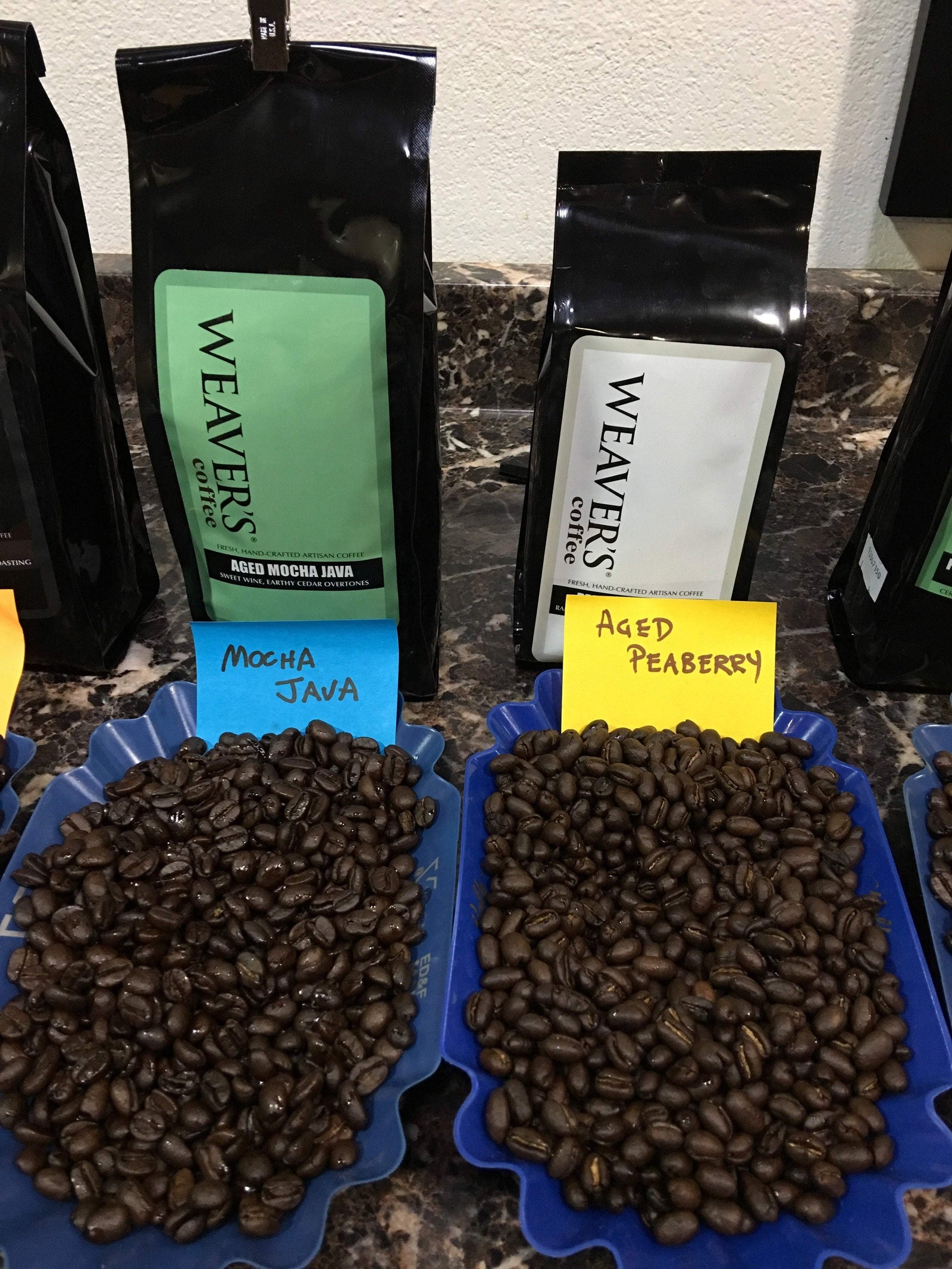 weaverscoffee.sbs Peaberry Reserve Coffee on the coffee cupping table.